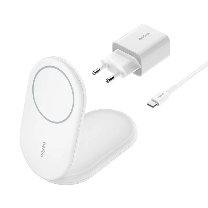 Photo du produit Belkin Socle de recharge 2 en 1 aimanté et pliable avec Qi2 (15 W) - vue 1