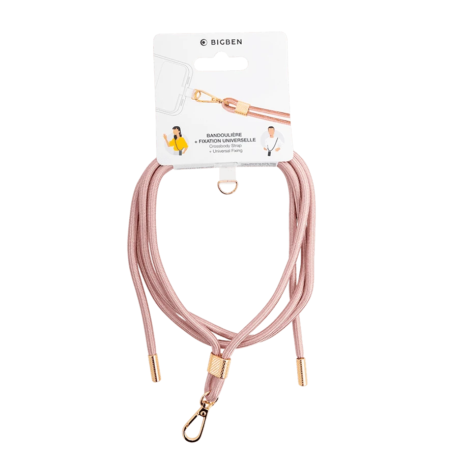 Photo du produit Bigben Bandoulière universelle amovible rose avec détail gold
