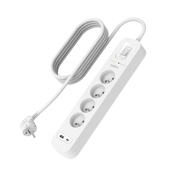 Photo du produit Connect multiprise parafoudre 4 prises 2 ports USB C et A