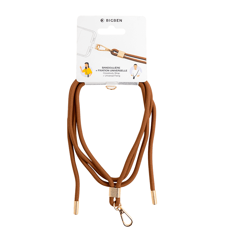 Photo du produit Bandoulière téléphone universelle camel avec détail gold
