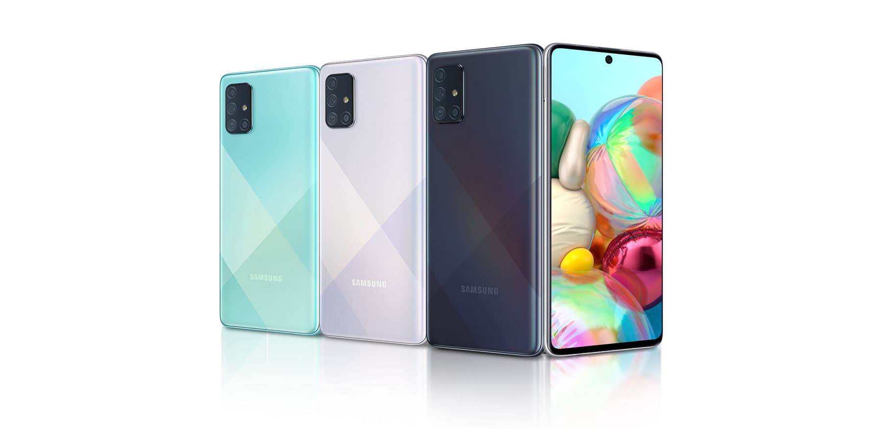 samsung galaxy a71 face dos couleurs vert rose bleu