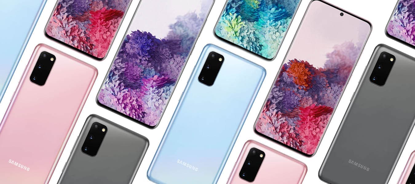 samsung galaxy s20 dos face couleurs bleu rose gris