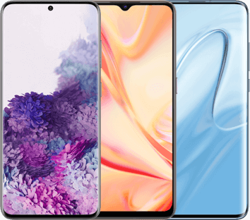 trois smartphones vue face