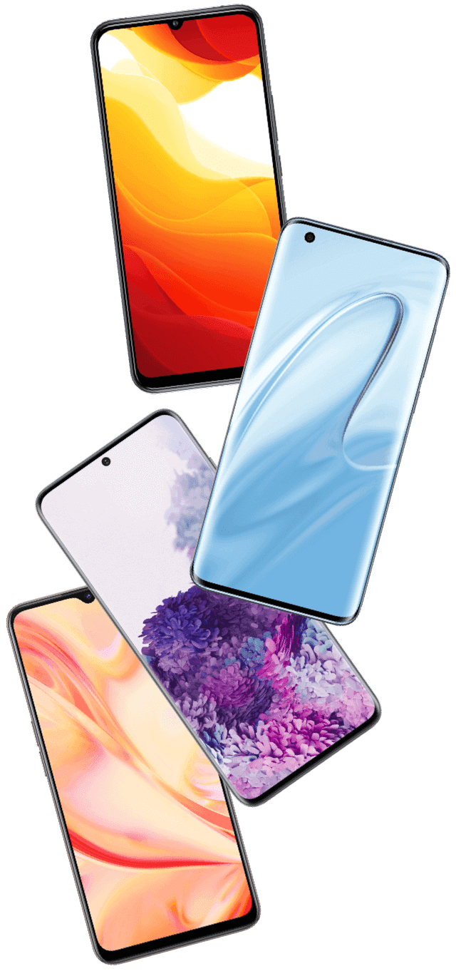 trois smartphones vue face
