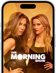 Un iPhone 15 avec Apple TV+ diffusant la série The Morning Show