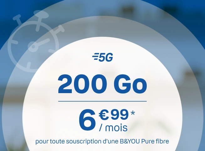 200Go 5G 6,99€ pour toute souscription d'une BYOU Pure Fibre*