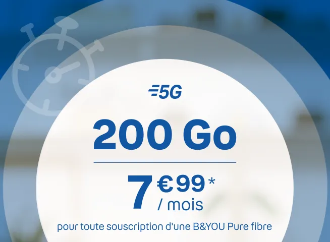 200Go 5G 7,99€ pour toute souscription d'une BYOU Pure Fibre*