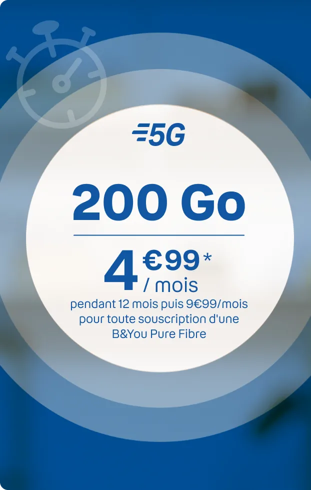 200Go 5G 4,99€ pour toute souscription d'une BYOU Pure Fibre*