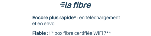 La Fibre 3x plus rapide* : en téléchargement et en envoi. Fiable : 1re box fibre certifiée WiFi 7**